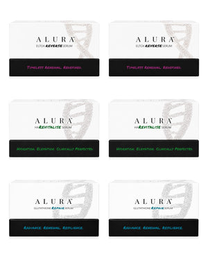 ALURA Clinic Pack: six cartons, two each of Eltox Reverse, HA Revitalise and Glutathione Repair Serum