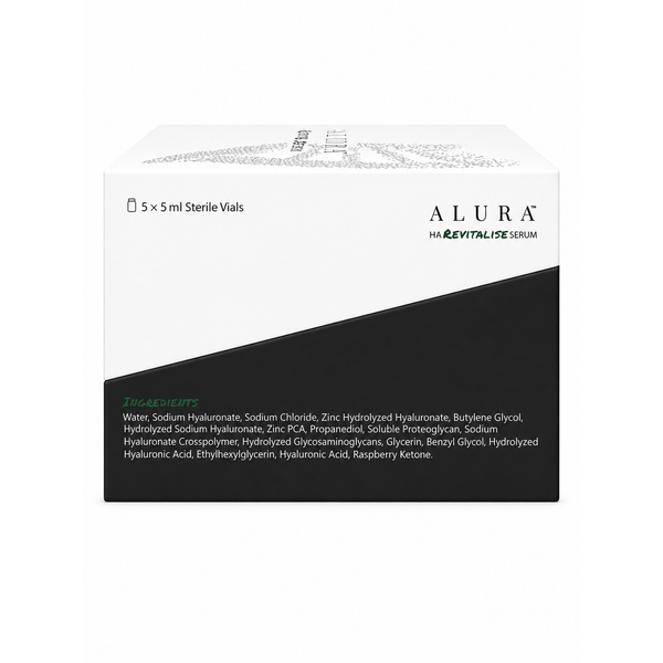 ALURA HA Revitalise Serum carton, ingredients panel
